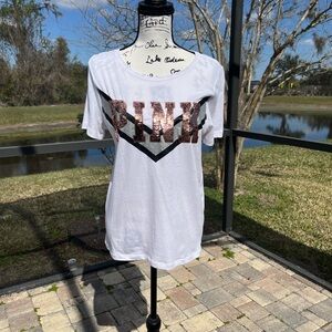 PINK Victoria's Secret Rose Gold Bling Sequin Spellout Oversized Tee Rare HTF